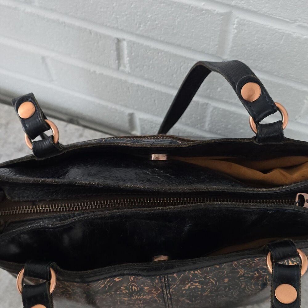 Patricia Nash Black Gold Embossed Floral Tote Bag Metal Hardware Medium - Picture 12 of 16